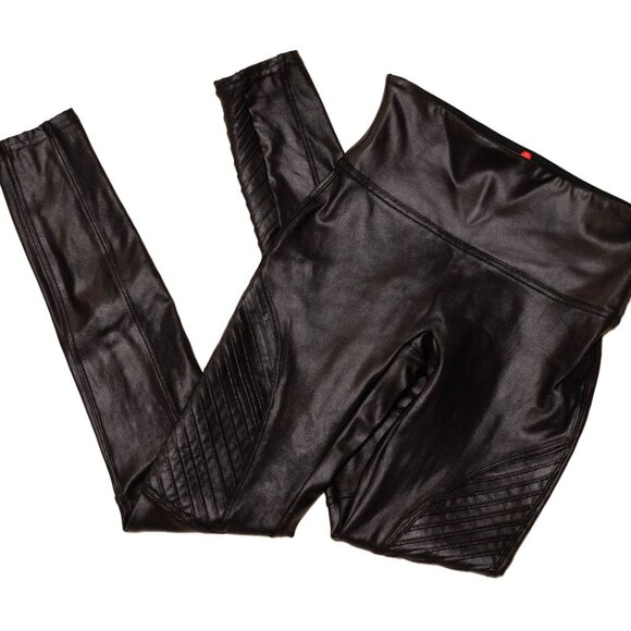 Spanx Faux Leather Moto Leggings Size S Black Vegan - Picture 2 of 7